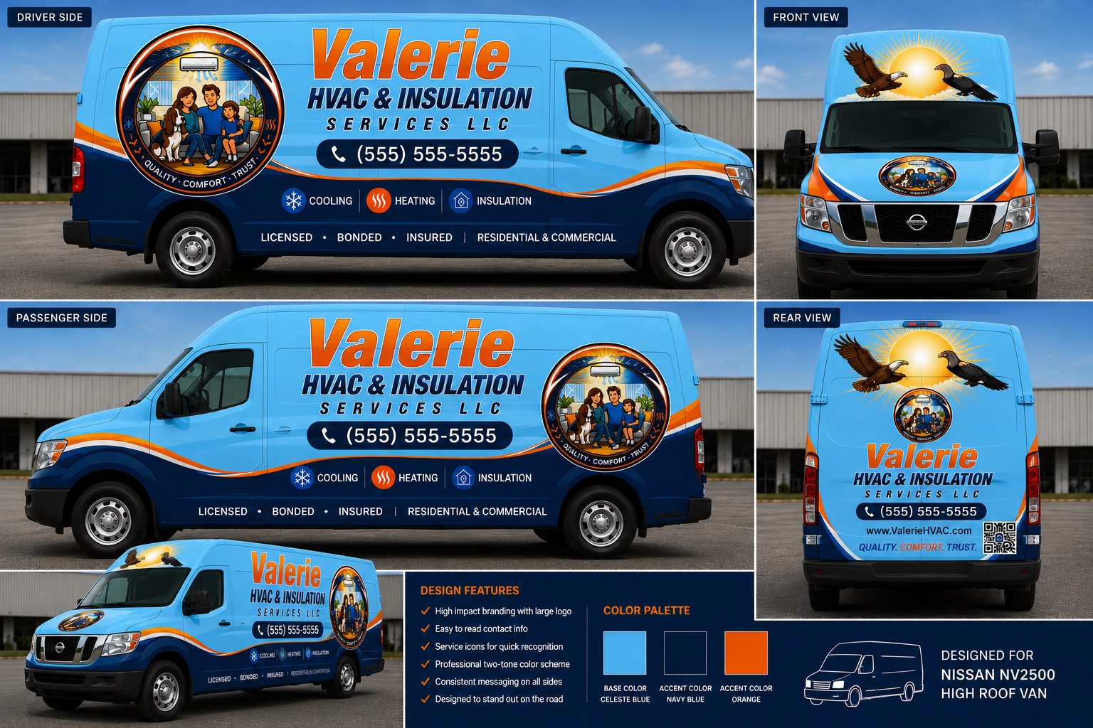 Valerie HVAC branded service van wrap concept